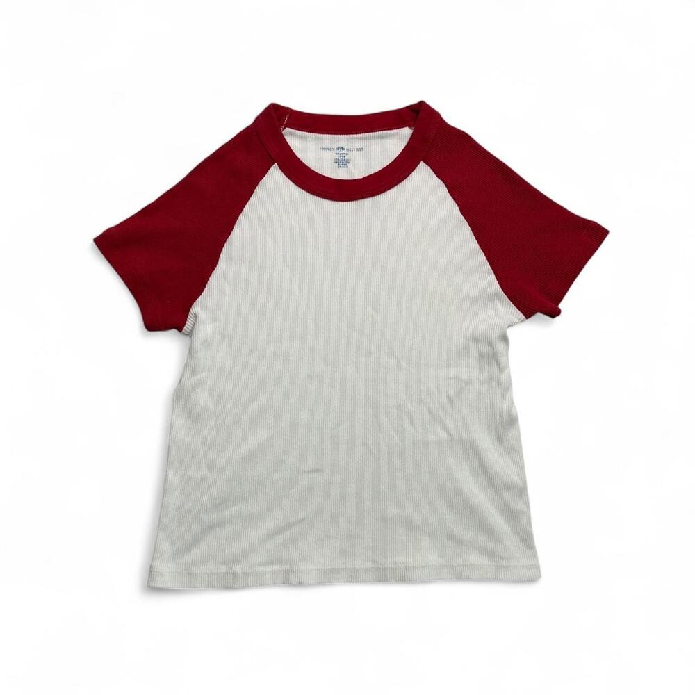 Brandy Melville white & red cotton baseball tee red sleeves one size Size XS